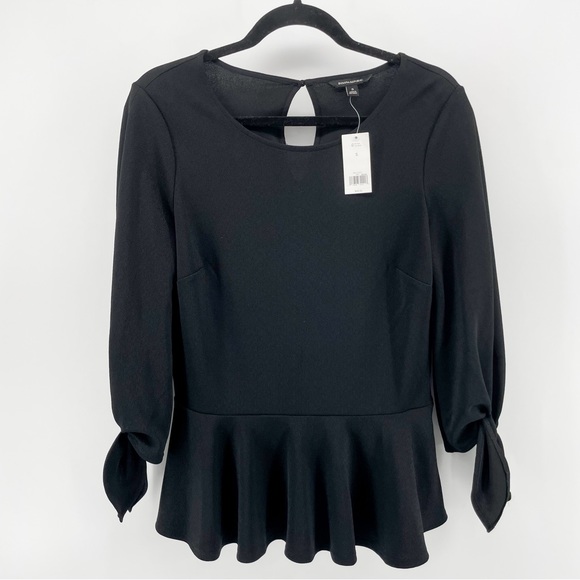 Banana Republic Women’s Peplum Blouse Black 3/4 Length Sleeve Keyhole S New - Picture 1 of 4